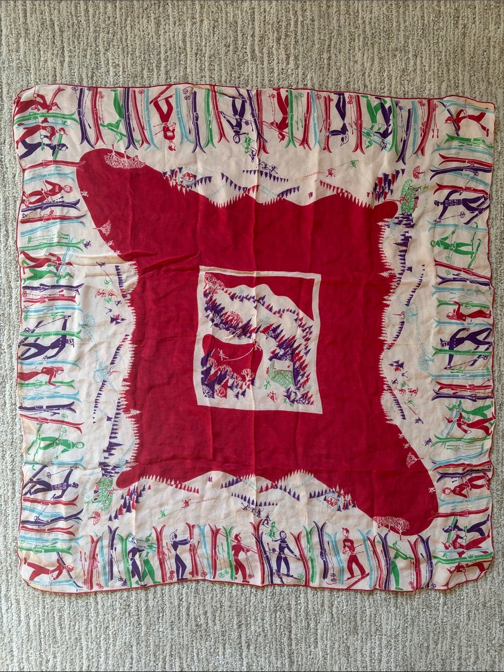 Vintage rare 1960s souvenir delicate silk ski scarf